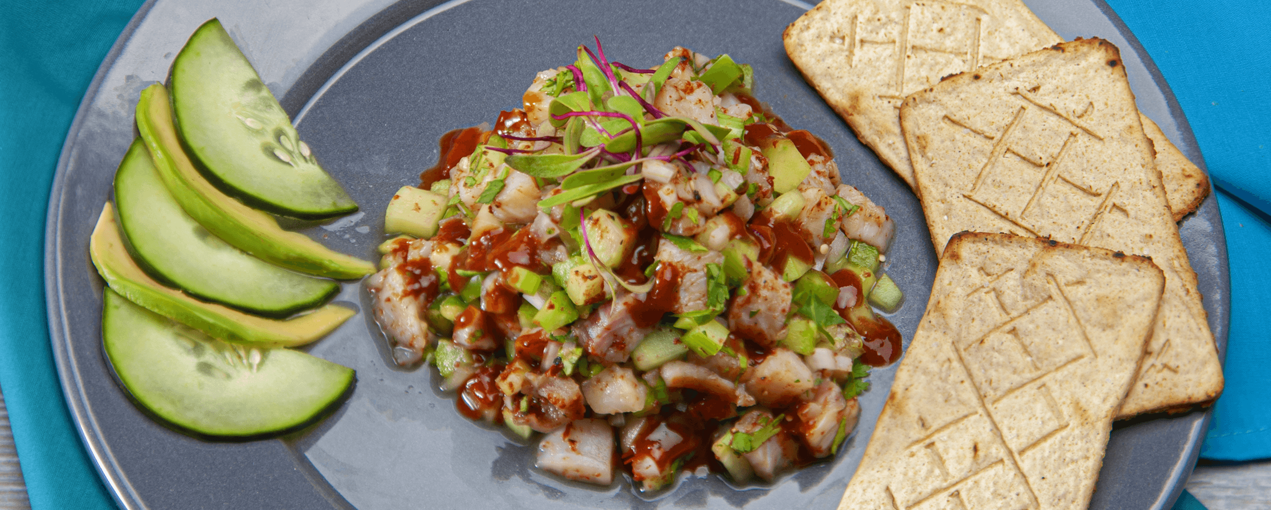 Imagen de Ceviche de pescado con Salsa de Chilpotle y tomatillo
